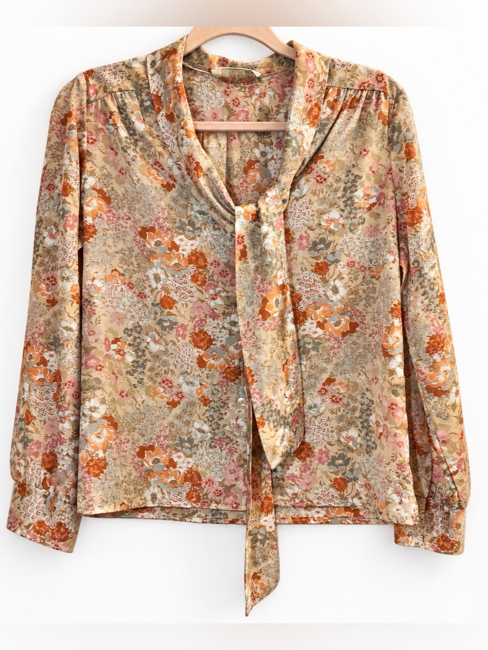 Floral Tie Neck Blouse Vintage Style